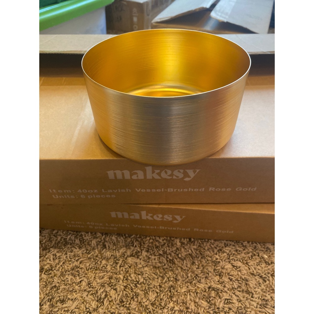 Makesy 40oz Lavish Vessel Brushed Rose Gold Metal Candle Tin Container 20551